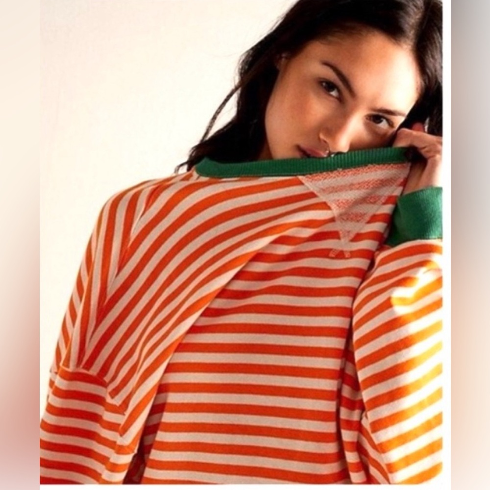 Free people striped crew orange combo NWOT